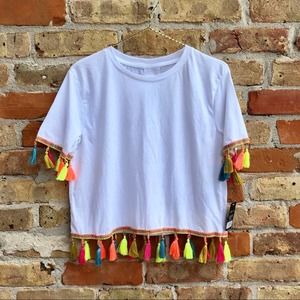 Crop Top Shirt with Neon Tassels